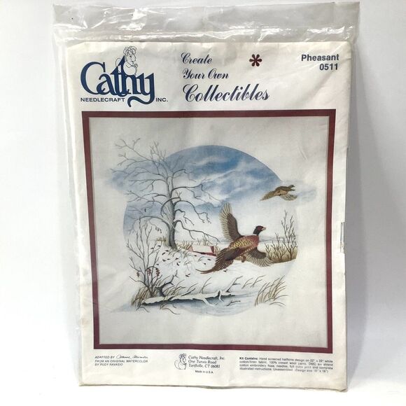 Vintage Cathy Needlecraft Craft 0511 Pheasant Size 22" X 22" NIP Crewel Cotton - Picture 7 of 7